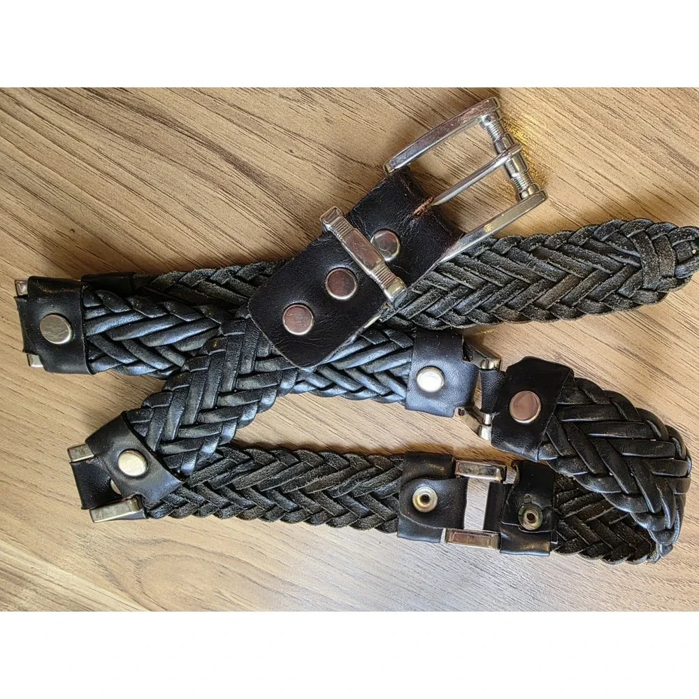 Braided Leather Western Belt Black And Silver 39